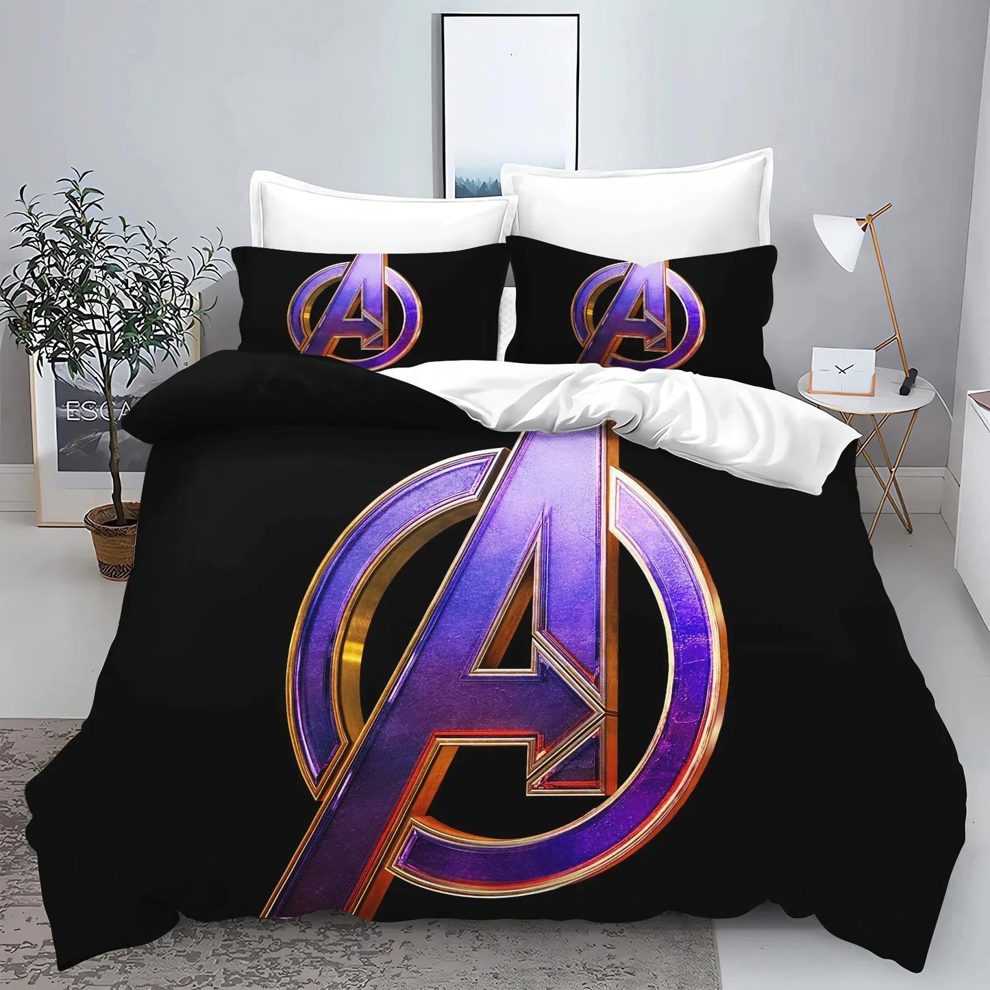 Avengers-dekbedovertrek - gouden logo op zwarte achtergrond