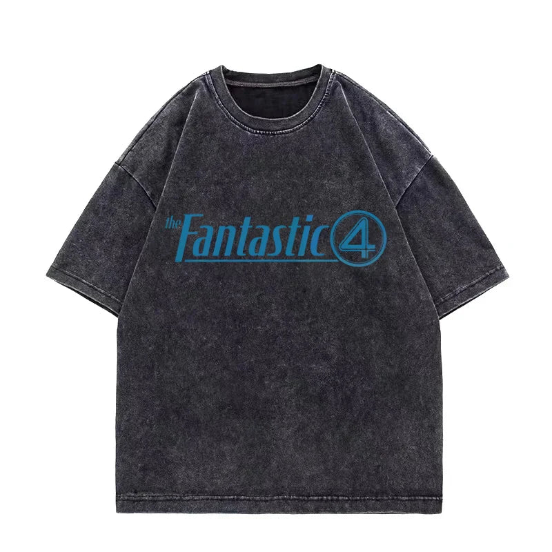 T-shirt The Fantastic 4 - Noir délavé avec équipe, coupe oversize