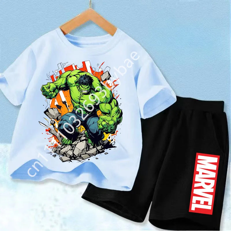 Avengers Hulk T-shirt voor kinderen - lichtblauwe set met zwarte short