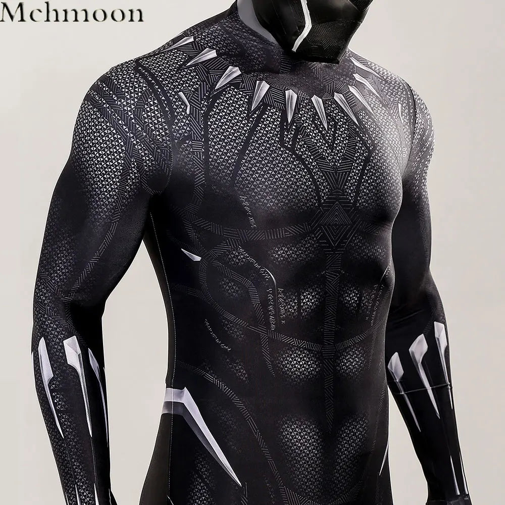 Black Panther-kostuum - zwart pak met vibranium-effect en kraag met klauwen