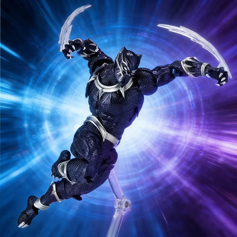 Articulated Black Panther 3.0-figuurtje - textuur met gouden schubben, decoratieve speer