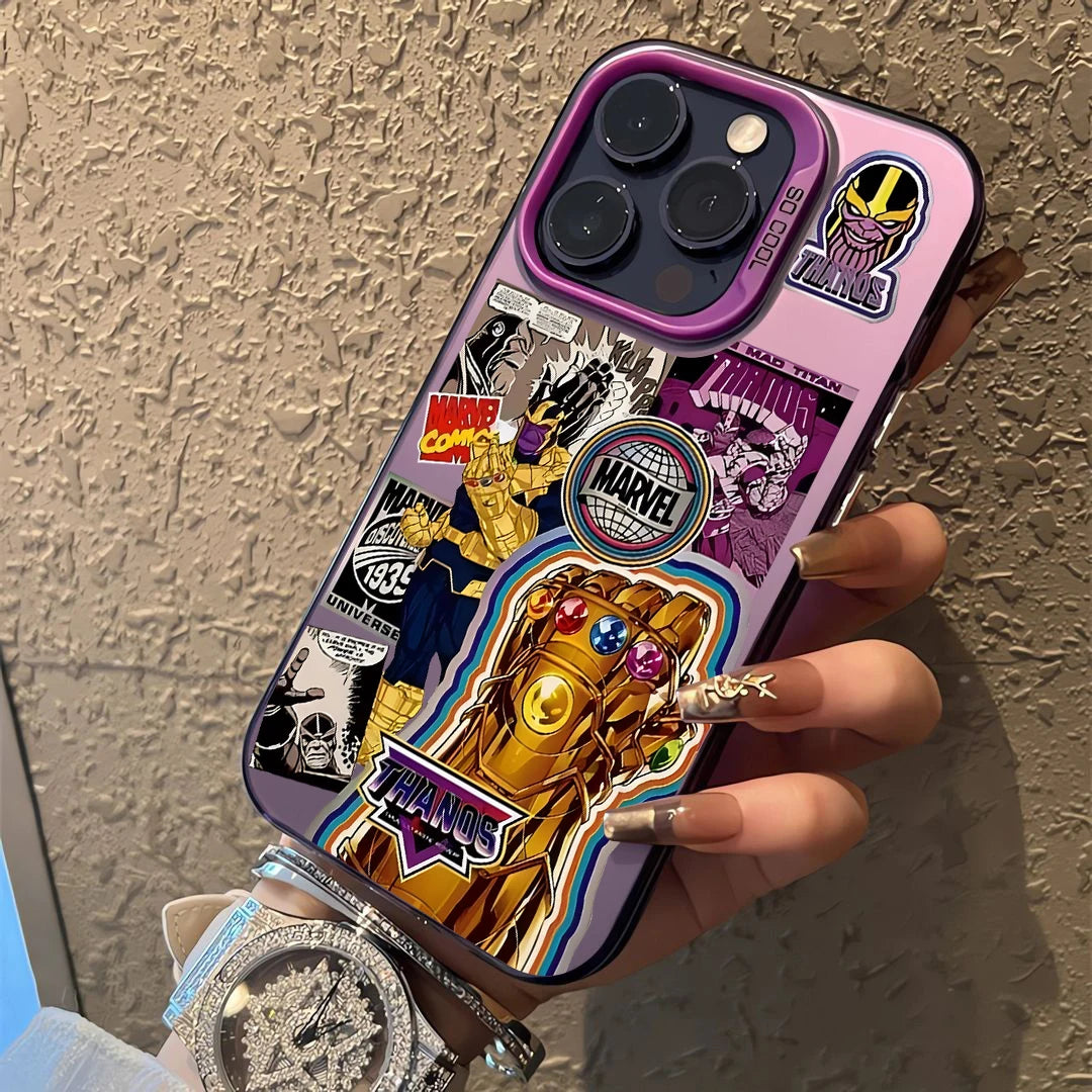 Thanos-telefoonhoesje – retrostripontwerp met Infinity Gauntlet