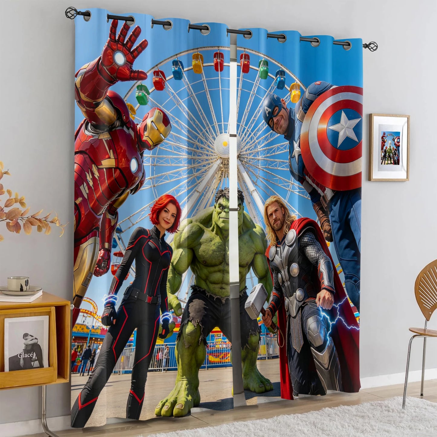 Verduisterende Avengers Superhero-gordijnen - Blauw team, verduisterend