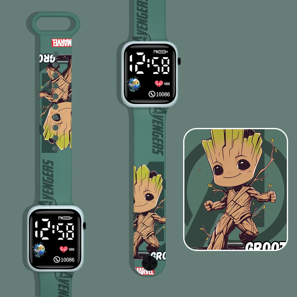 Baby Groot-kinderhorloge met led - Groen