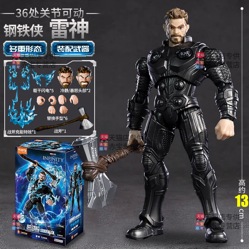 Thor-figuur in zwart pantser met bijl – bliksemeffecten