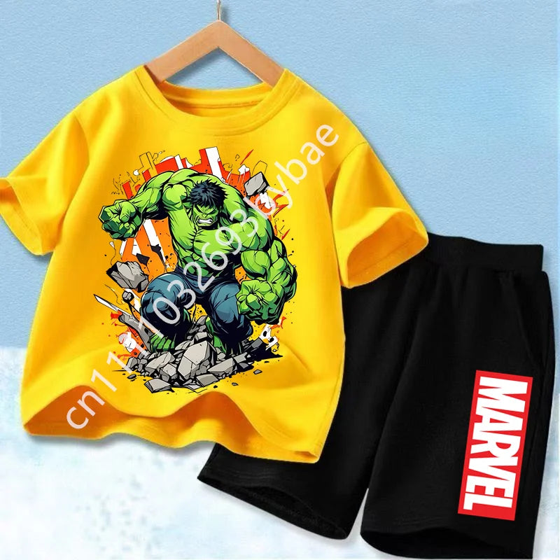 Avengers Hulk T-shirt voor kinderen - gele set met zwarte short