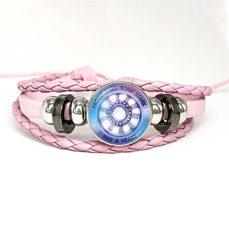 Leren armband Tony Stark Arc Reactor - Lichtgevend roze met paars en blauw