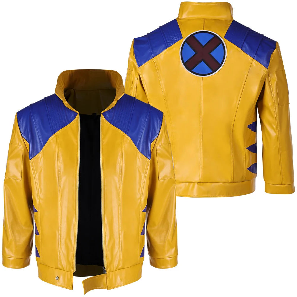 Wolverine-kostuum – geel-blauw leren jack met metalen klauwen