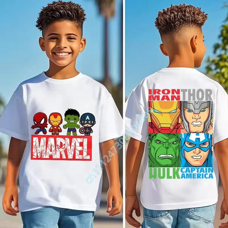Marvel T-shirt voor kinderen - Raster met 4 gezichten: Iron Man Thor Hulk Captain America