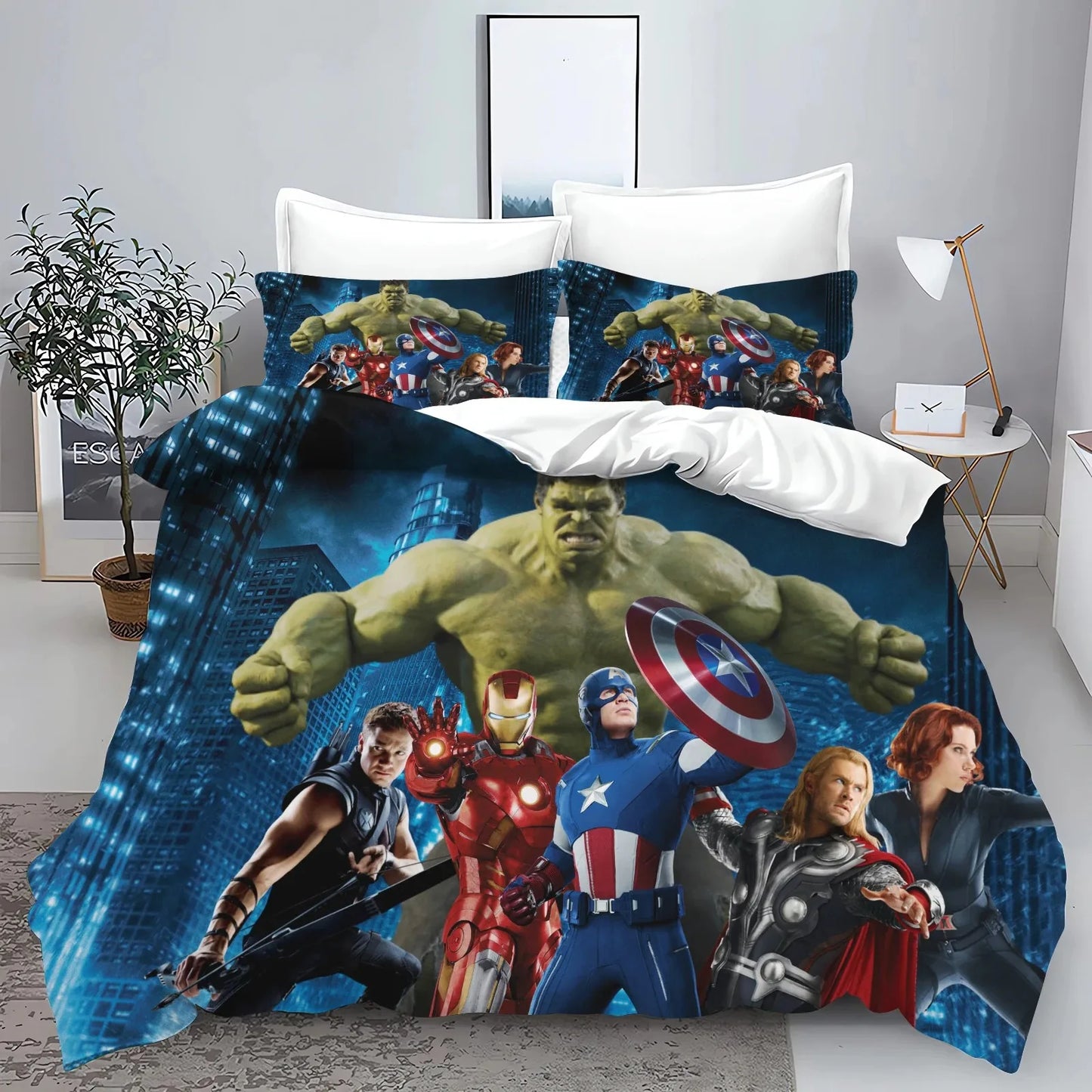 Avengers-dekbedovertrek - reusachtige Hulk in nachtelijke stad