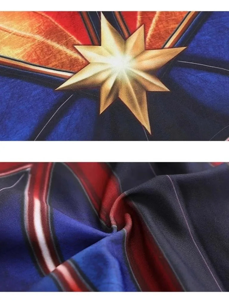Captain Marvel-kostuum – blauw-rood-gouden pak