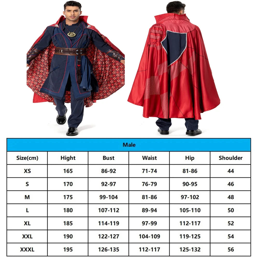 Costume cosplay Doctor Strange Multiverse of Madness - Cape rouge, robe bleue, amulette, adulte