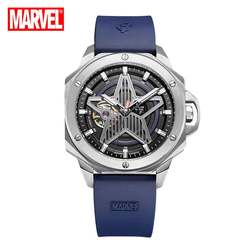 Avengers Captain America-skelet-horloge - Zilverkleurige kast, blauwe band