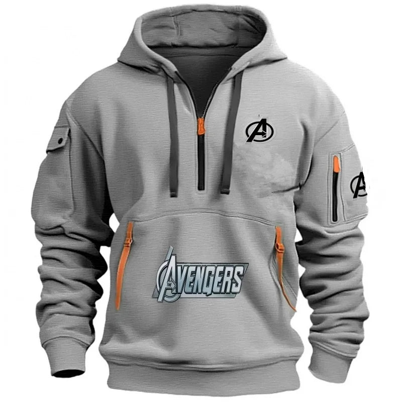 Avengers herenhoodie met halve rits – zwart-geel, met meerdere zakken