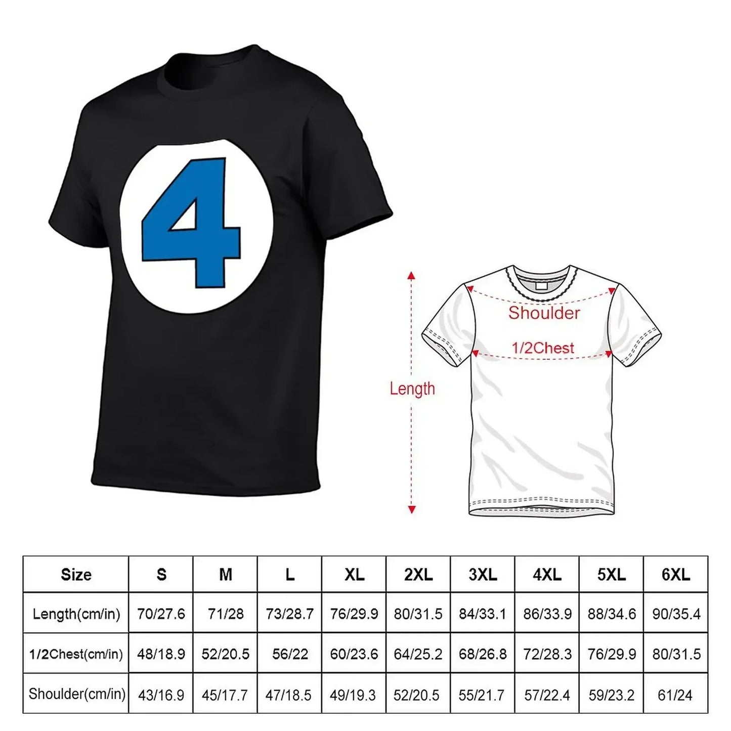 T-shirt The Fantastic 4 - Rond avec logo noir grande taille
