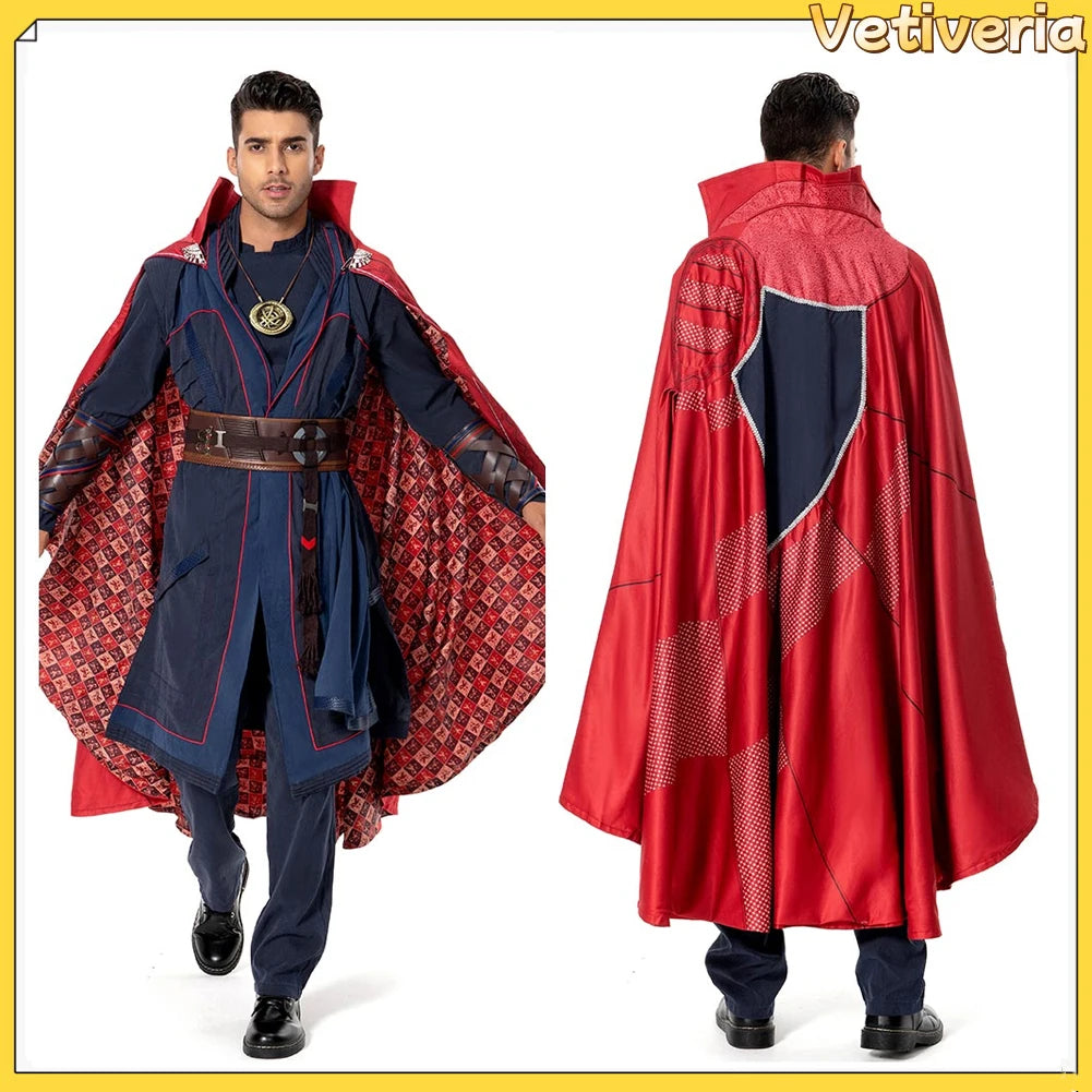 Costume cosplay Doctor Strange Multiverse of Madness - Cape rouge, robe bleue, amulette, adulte