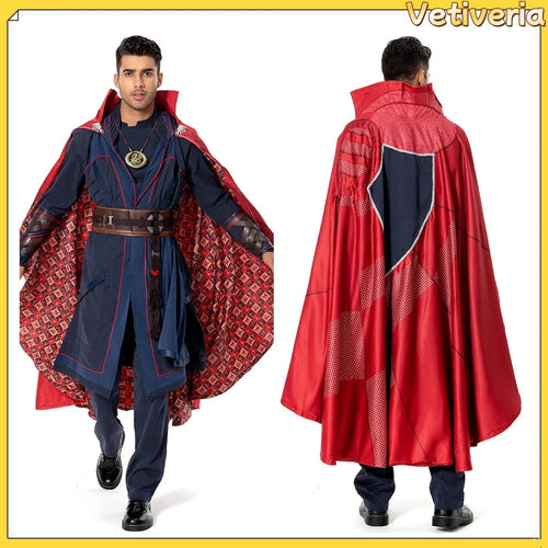 Costume cosplay Doctor Strange Multiverse of Madness - Cape rouge, robe bleue, amulette, adulte