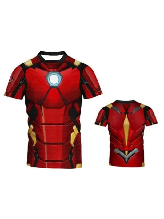 Avengers Iron Man-compressie-T-shirt - Rode en gouden reactor op de borst