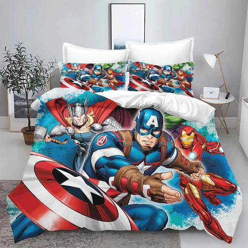 Dekbedovertrek Avengers - Stripboek, Blauwe Achtergrond met Spetters