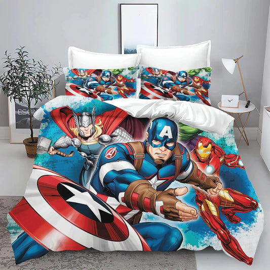 Dekbedovertrek Avengers - Stripboek, Blauwe Achtergrond met Spetters