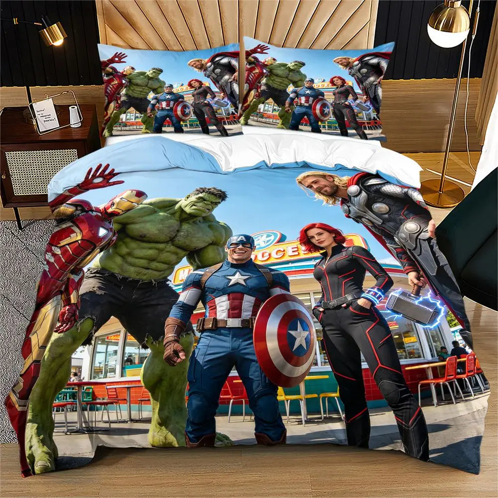 Avengers-dekbedovertrek - Groepsfoto in attractiepark