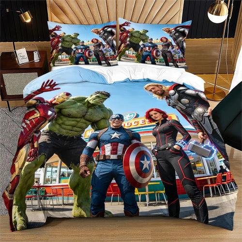 Avengers-dekbedovertrek - Groepsfoto in attractiepark