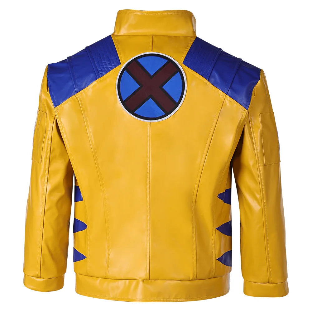 Wolverine-kostuum – geel-blauw leren jack met metalen klauwen