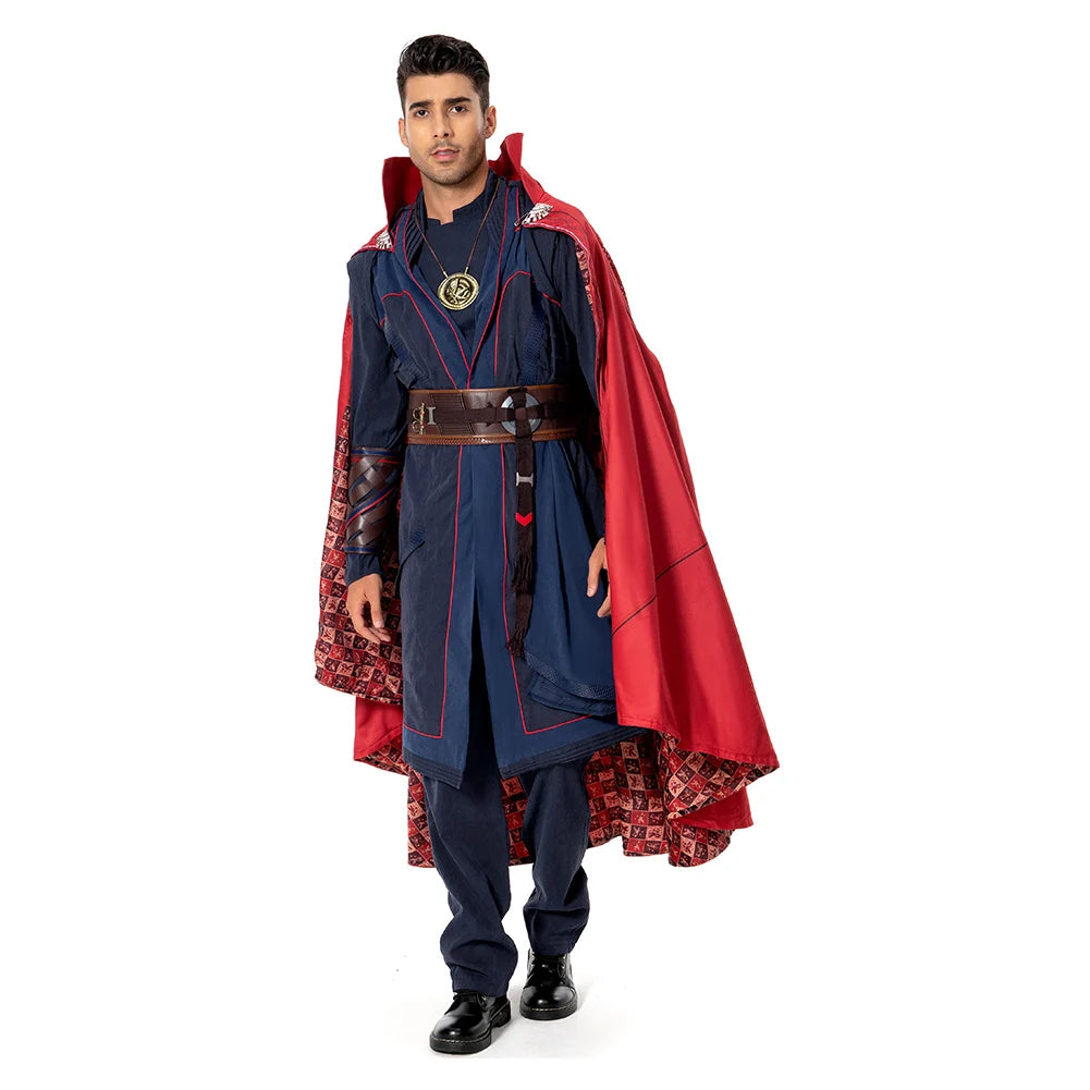 Costume cosplay Doctor Strange Multiverse of Madness - Cape rouge, robe bleue, amulette, adulte