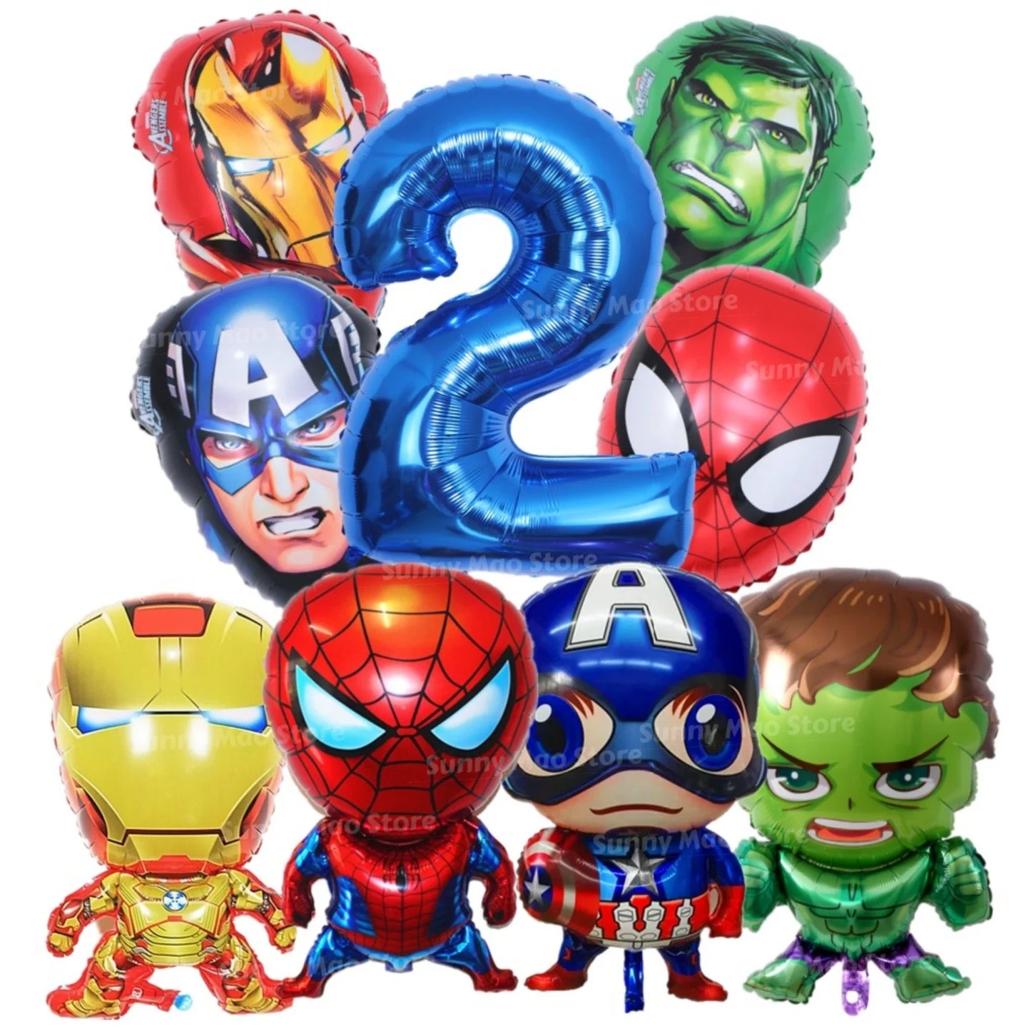 Avengers-verjaardagsdecoratieset - Cijferballonnen Iron Man Spider-Man