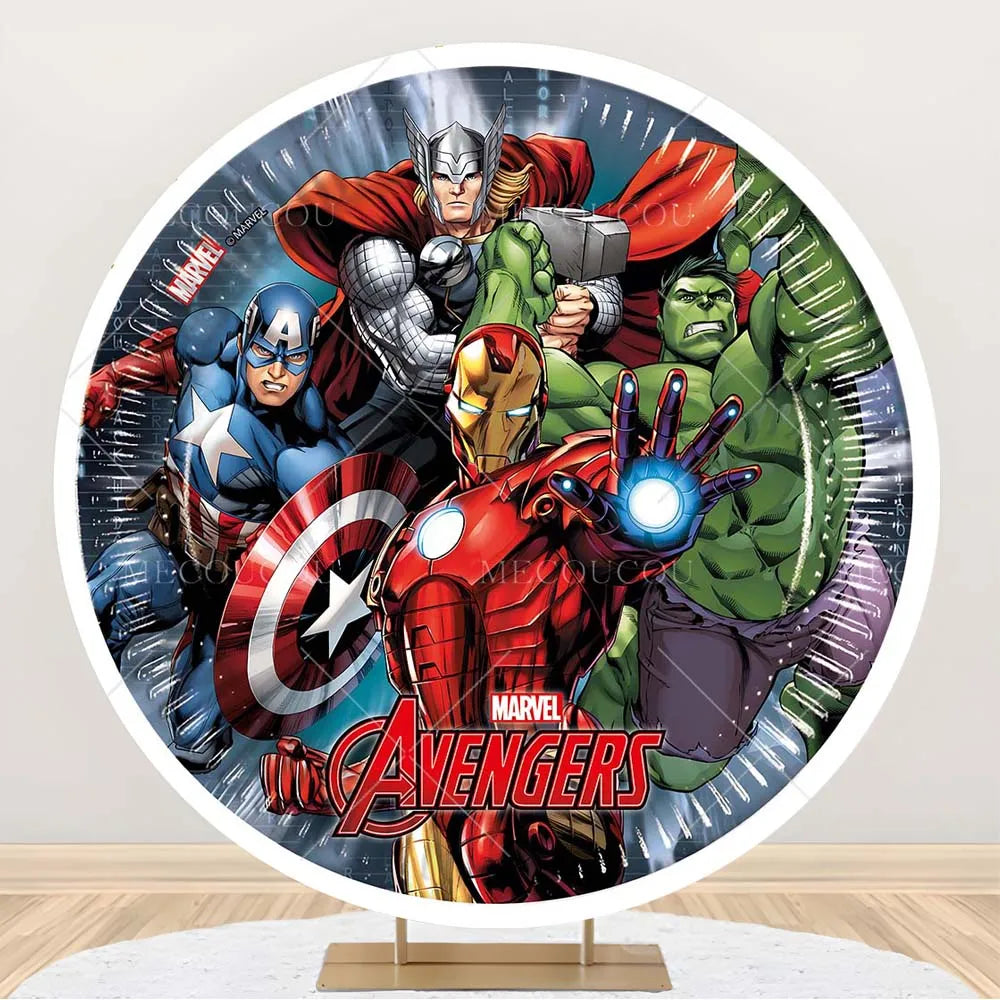 Ronde Avengers-achtergrond - Verjaardagsdecoratie met een groep helden