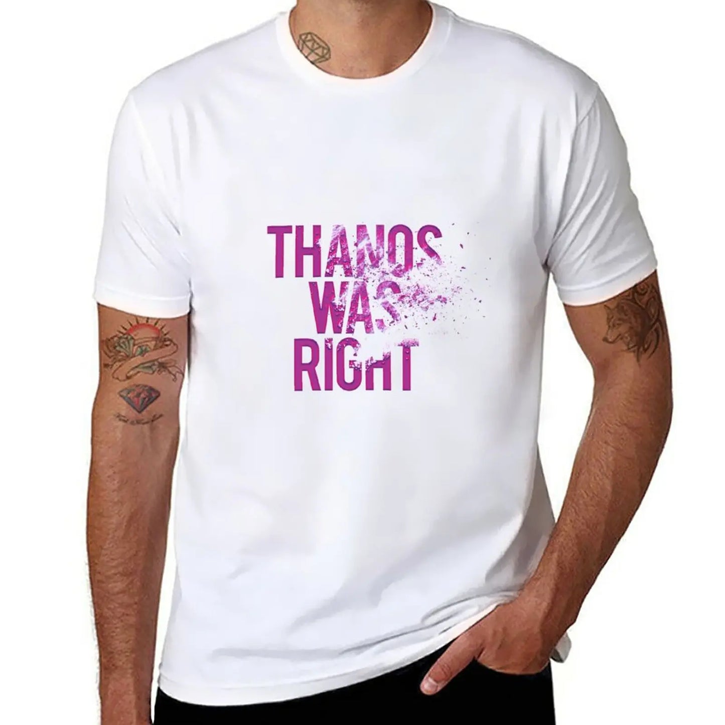 Thanos Was Right T-shirt - Tekst met stoft-effect voor heren
