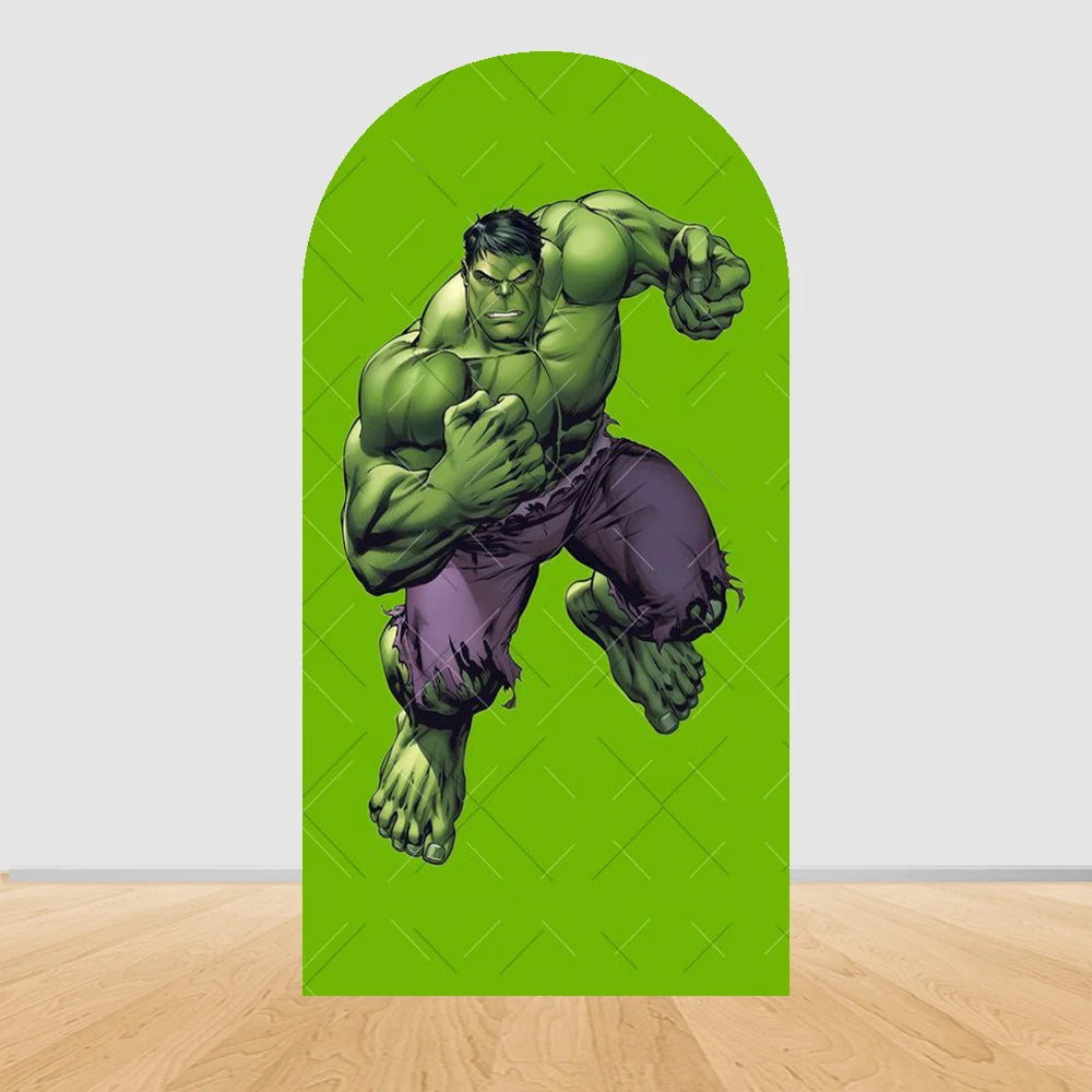 Feestachtergrond boog Avengers Hulk - springend met effen groene achtergrond