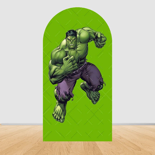 Feestachtergrond boog Avengers Hulk - springend met effen groene achtergrond