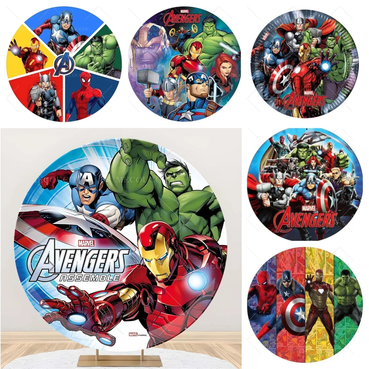Ronde Avengers-achtergrond - Verjaardagsdecoratie met een groep helden