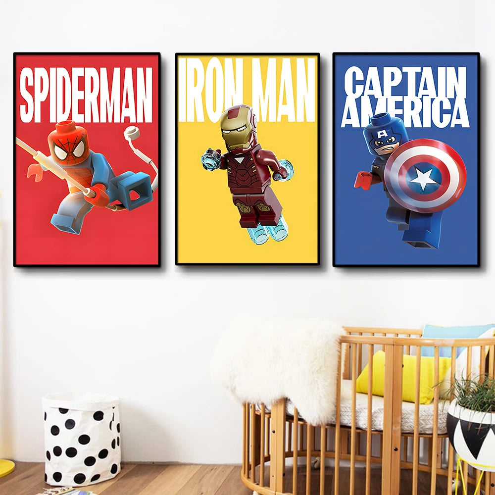 Avengers Captain America-poster - Lego-stijl met blauwe achtergrond