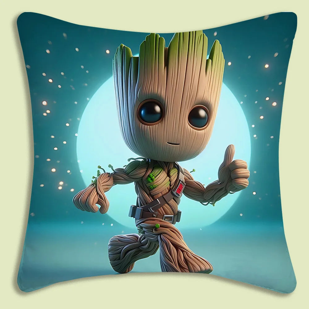 Baby Groot-kussenhoes - duim omhoog tegen een sterrenhemel met volle maan