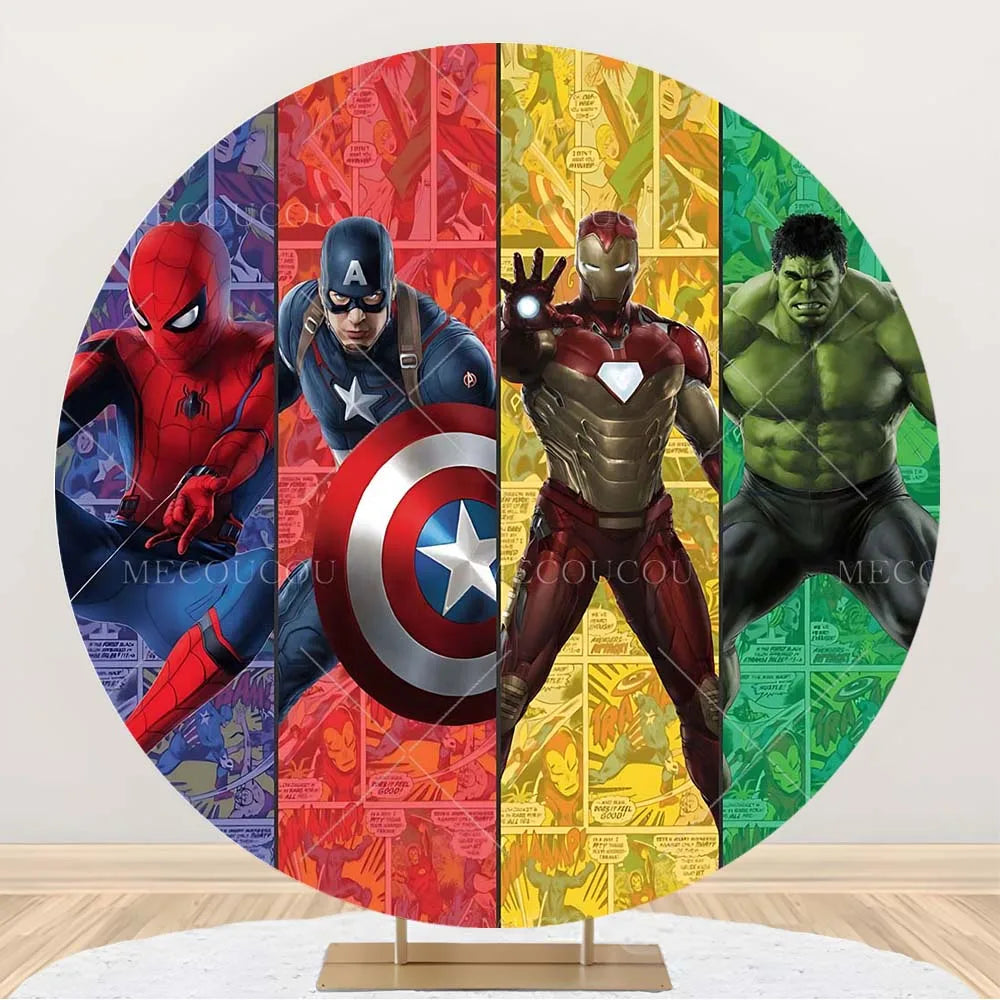 Ronde Avengers-achtergrond - Verjaardagsdecoratie met een groep helden