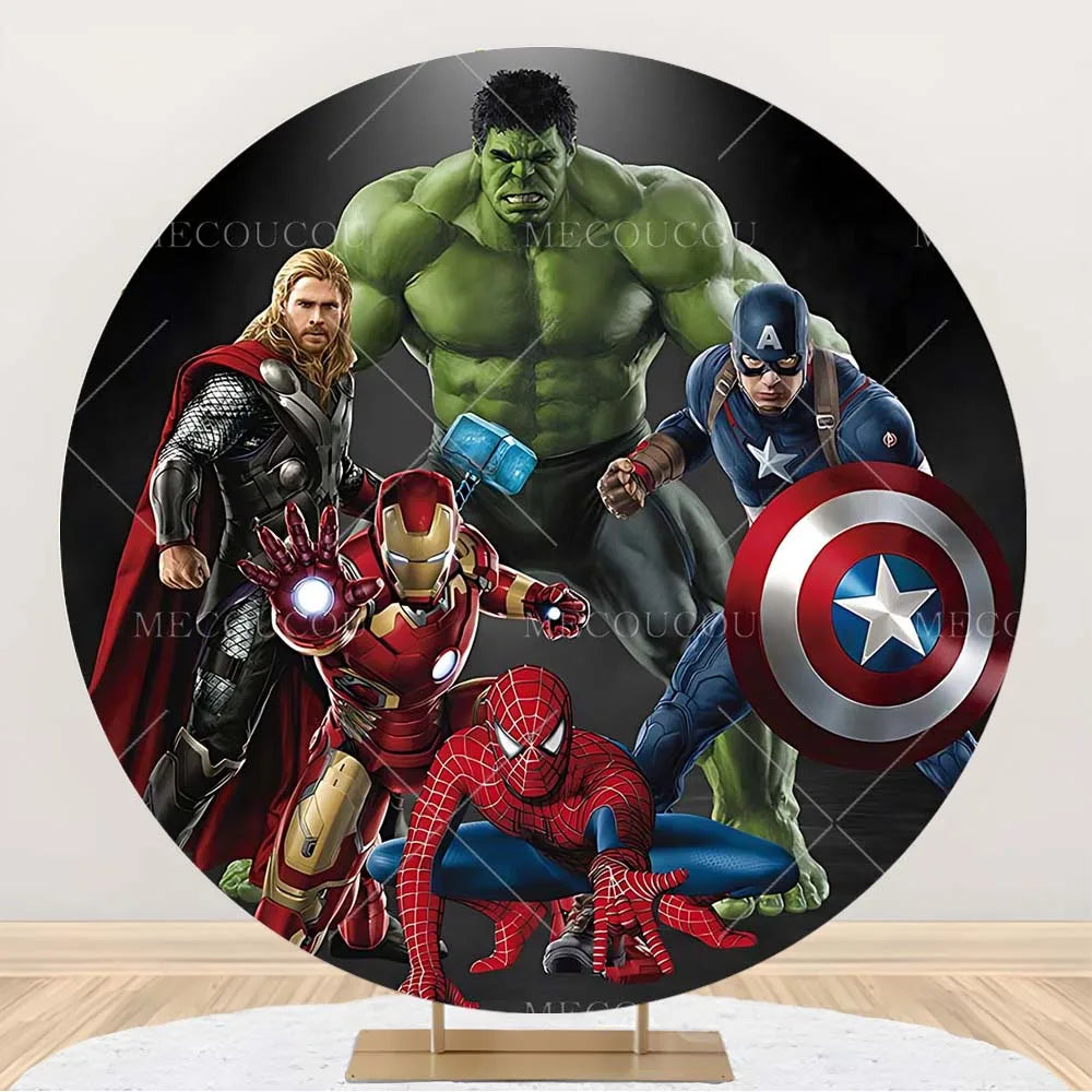 Ronde Avengers-achtergrond - Verjaardagsdecoratie met een groep helden
