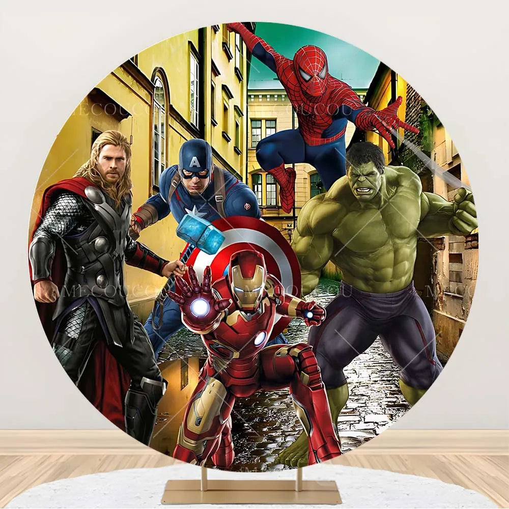 Ronde Avengers-achtergrond - Verjaardagsdecoratie met een groep helden