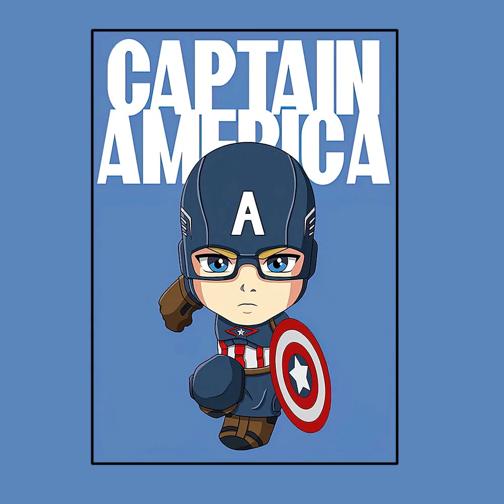 Avengers Captain America-poster - Chibi-stijl met lichtblauwe achtergrond