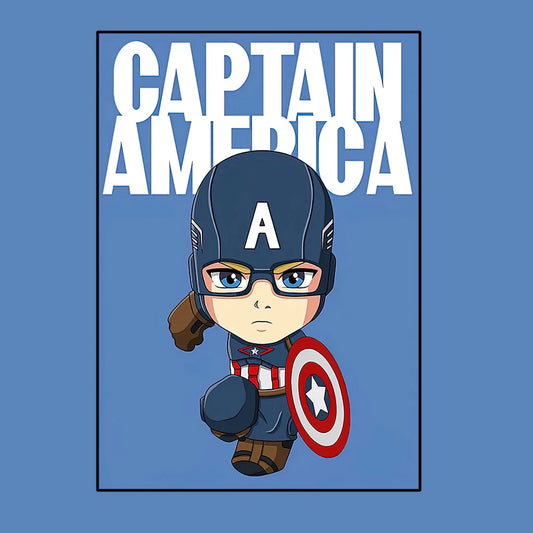 Avengers Captain America-poster - Chibi-stijl met lichtblauwe achtergrond