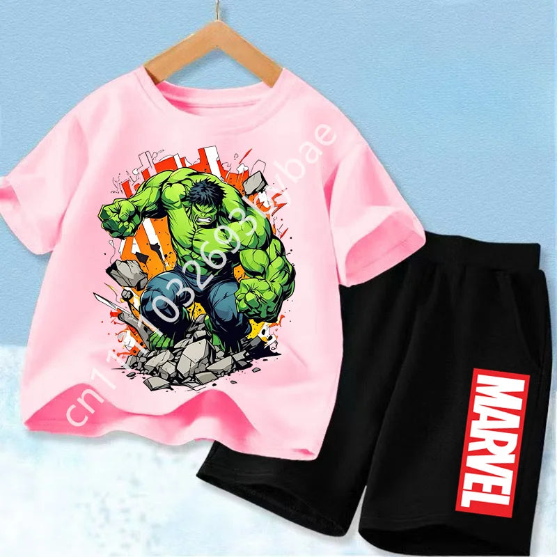 Avengers Hulk T-shirt voor kinderen - roze set met zwarte short