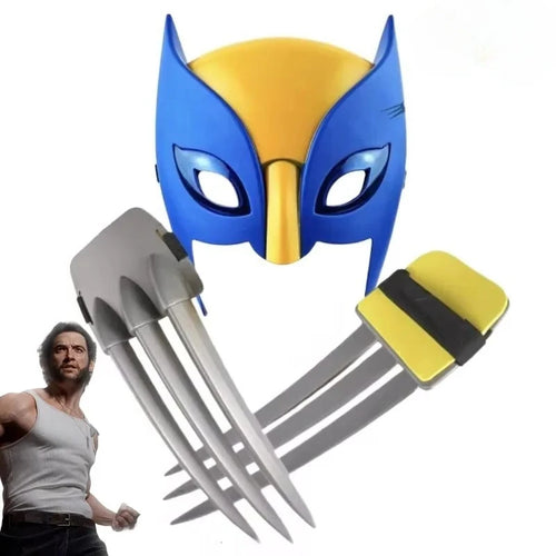 Wolverine-cosplaykit - Blauw-geel masker en intrekbare klauwen