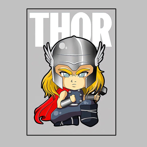Avengers Thor-poster - Chibi-stijl met grijze achtergrond