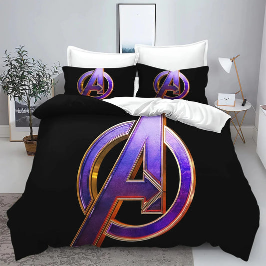 Avengers-dekbedovertrek - gouden logo op zwarte achtergrond