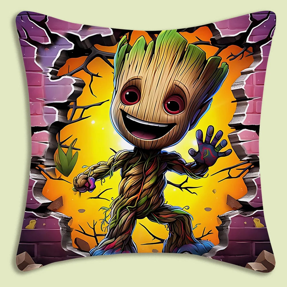Baby Groot-kussenhoes - brandende lucifer en houtblokken