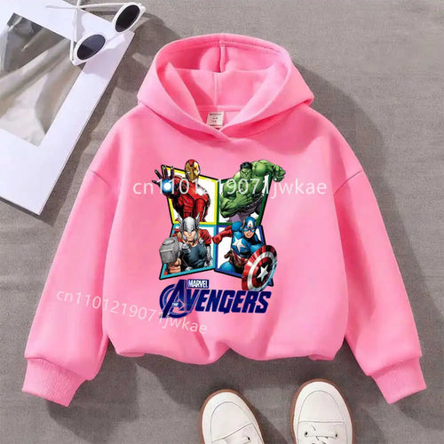 Avengers kinderhoodie met ruit en 4 helden - roze