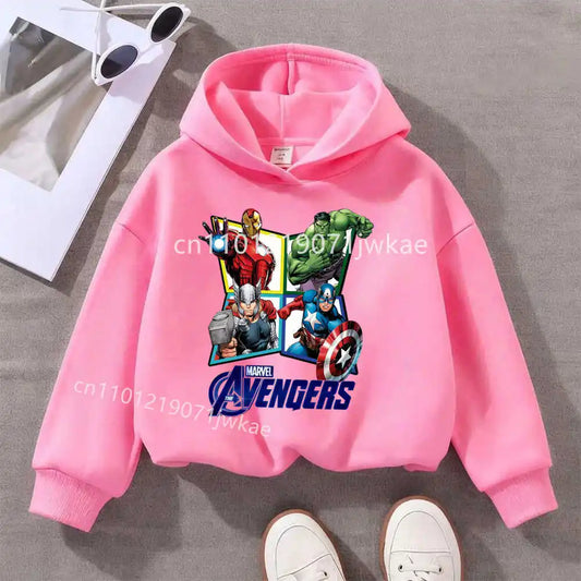 Avengers kinderhoodie met ruit en 4 helden - roze