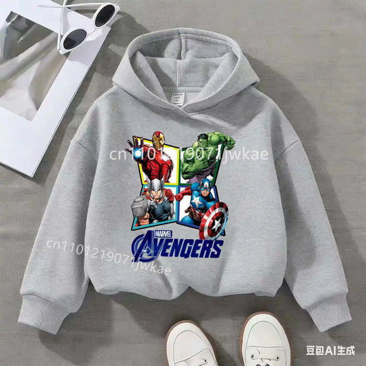 Avengers kinderhoodie met ruit en 4 helden - grijs