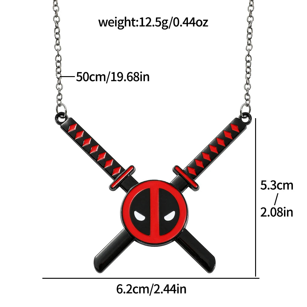 Deadpool-hangerketting - Gekruiste dubbele katana's, rood en zwart